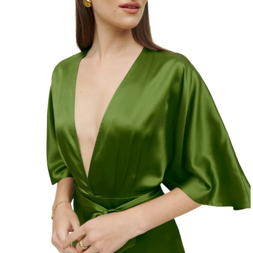 NWT Reformation Hedi Silk Dress in Palm Green - Picture 3 of 12